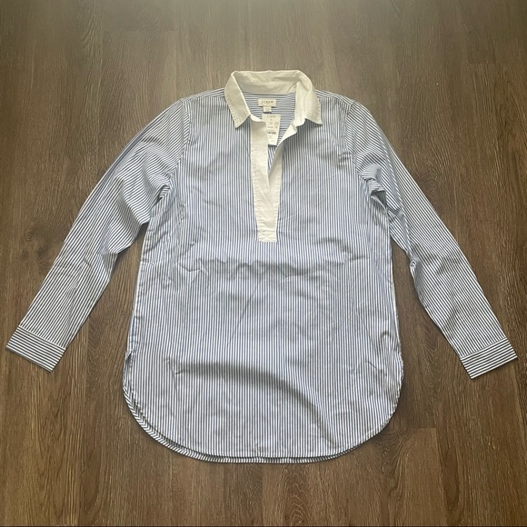 J. Crew Blue Pinstripe Seersucker Collared Tunic in Size XXS - Picture 1 of 11